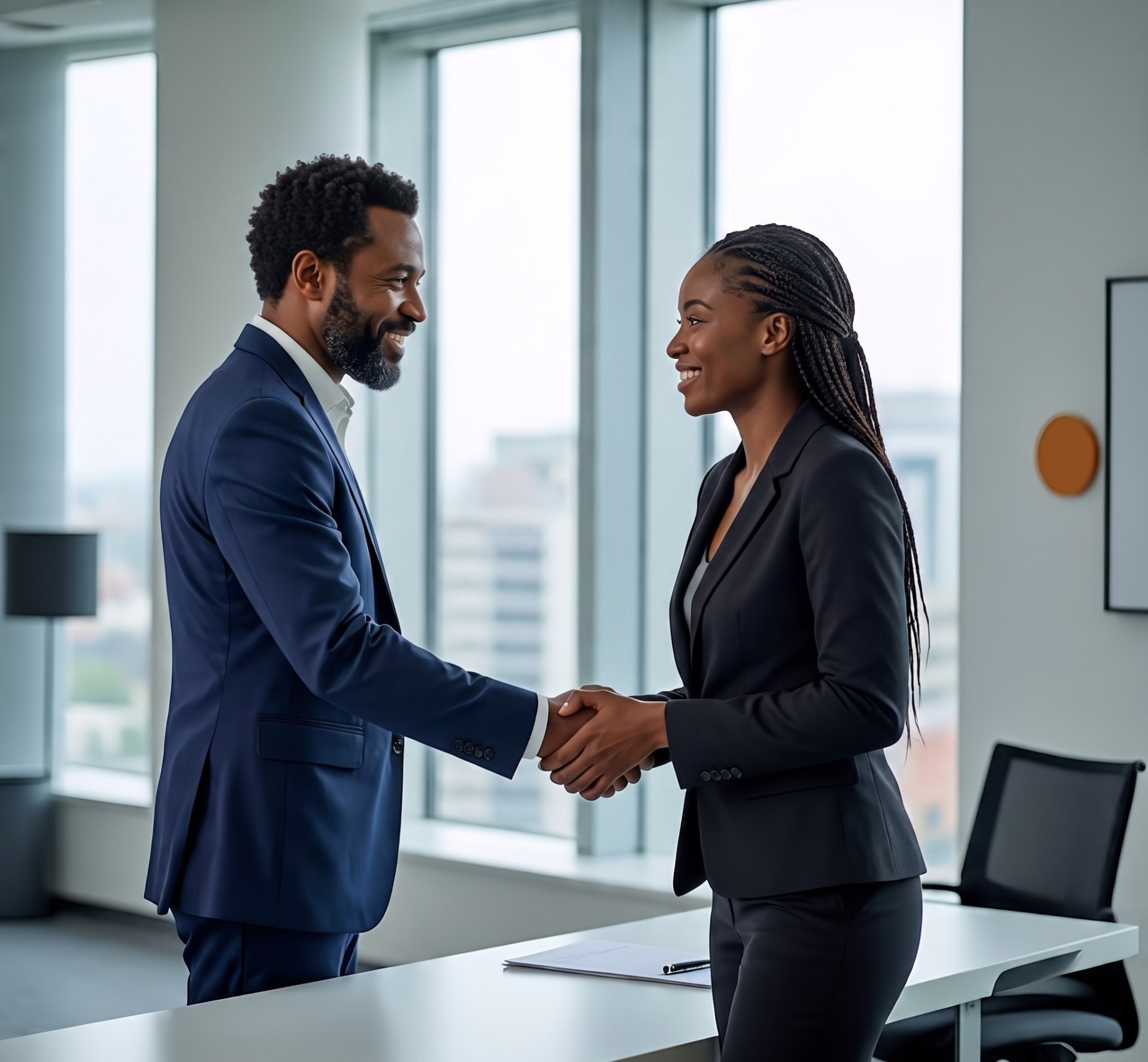 An A-Global graduate meeting an employer